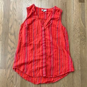 Kut From The Kloth Women’s Red Blue V-Neck Striped 100% Cotton Tank Top Shirt